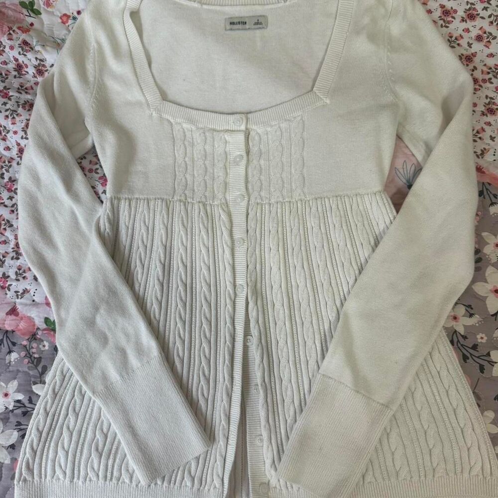 Hollister-co Women's White and Cream Cardigan
